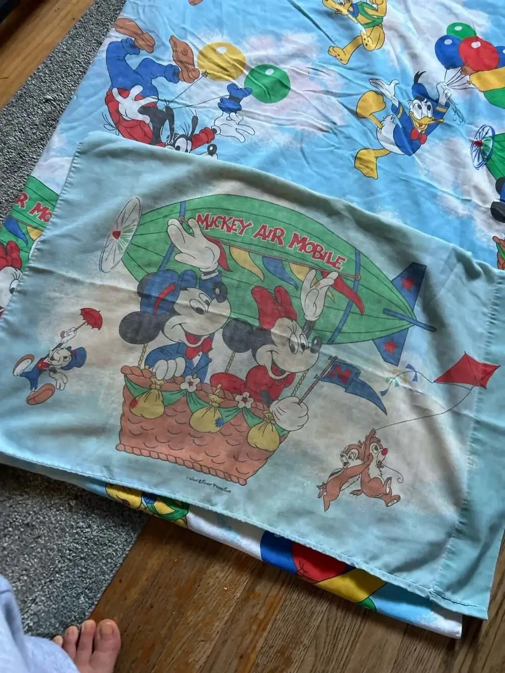 Vintage Disney Characters Hot Air Balloon Twin Flat Sheet and Pillowcase